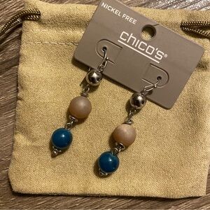 Chico’s NWT Turquoise Colored 3-Tier Multi-beaded Nickel Free Dangle Earrings
